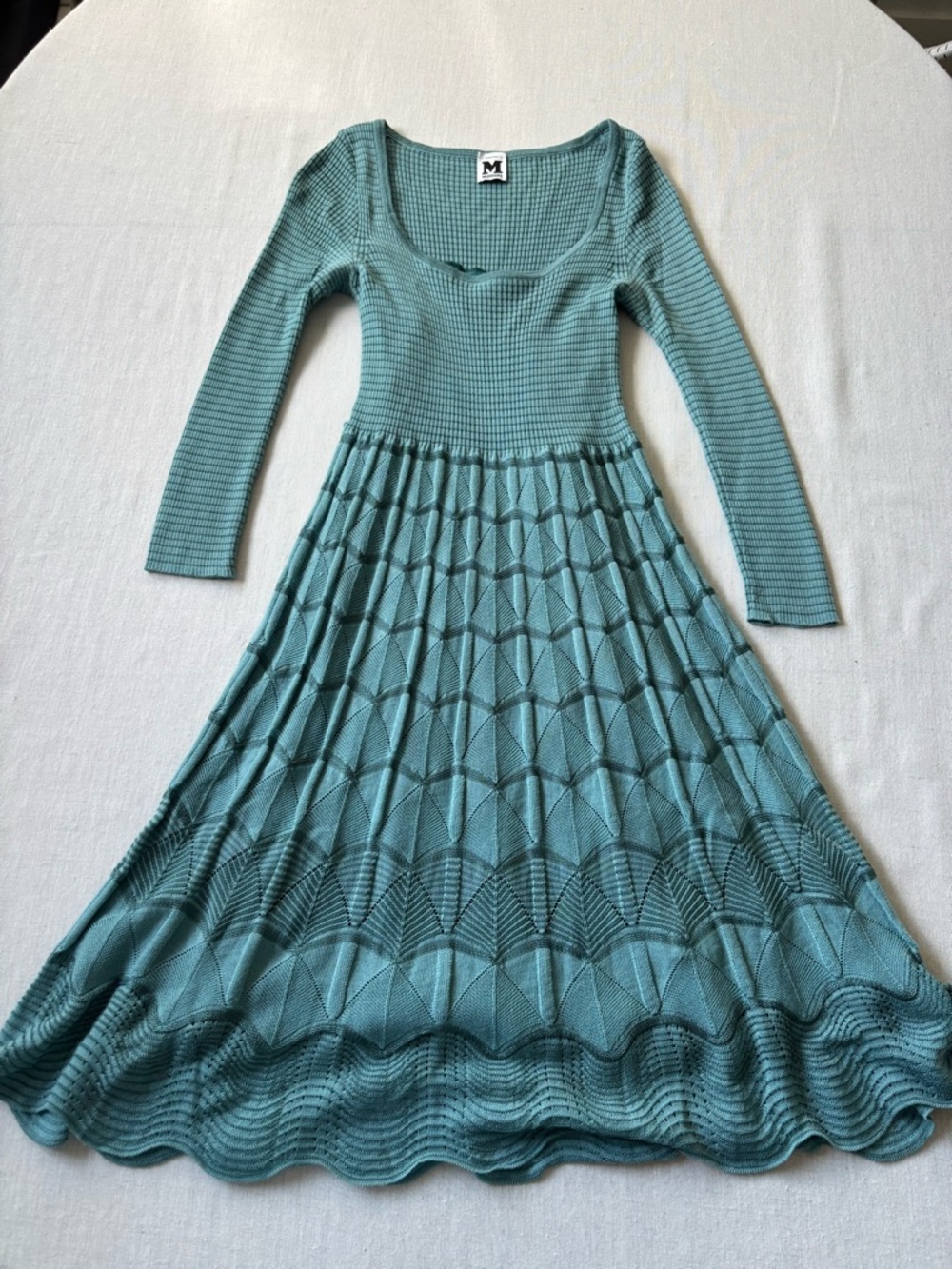 M by Missoni Blue Pointelle Knit Mini Dress Merino Wool Italy Size 6
